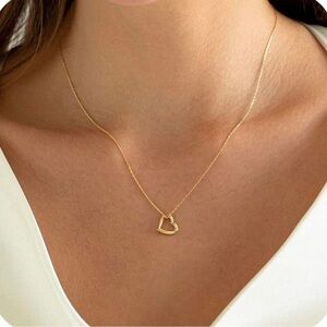 GOLD 14k Gold Plated Heart Charm Chain Necklace